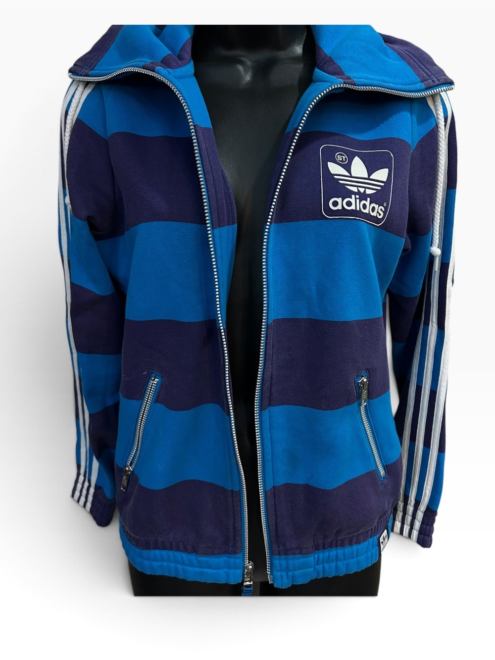 adidas Retro 80’s Blue & Navy Striped Zip Hoodie